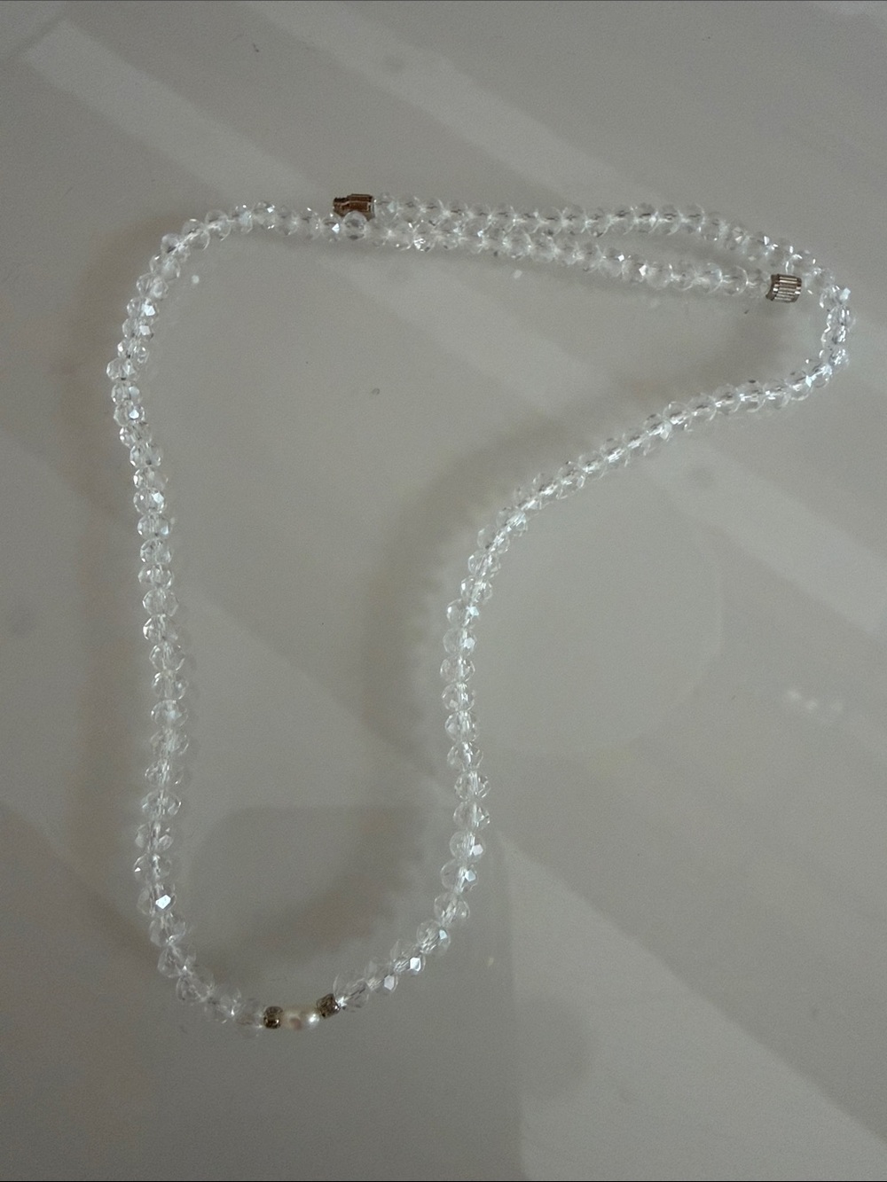 Faceted Clear Crystal Beaded Choker with Freshwater Pearl